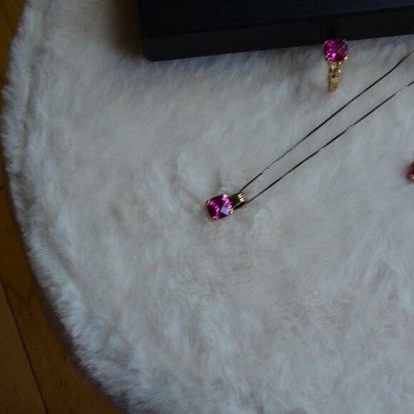 Technibond Sterling Silver Goldtone Necklace Ring & Earrings Ruby Set - Picture 3 of 10